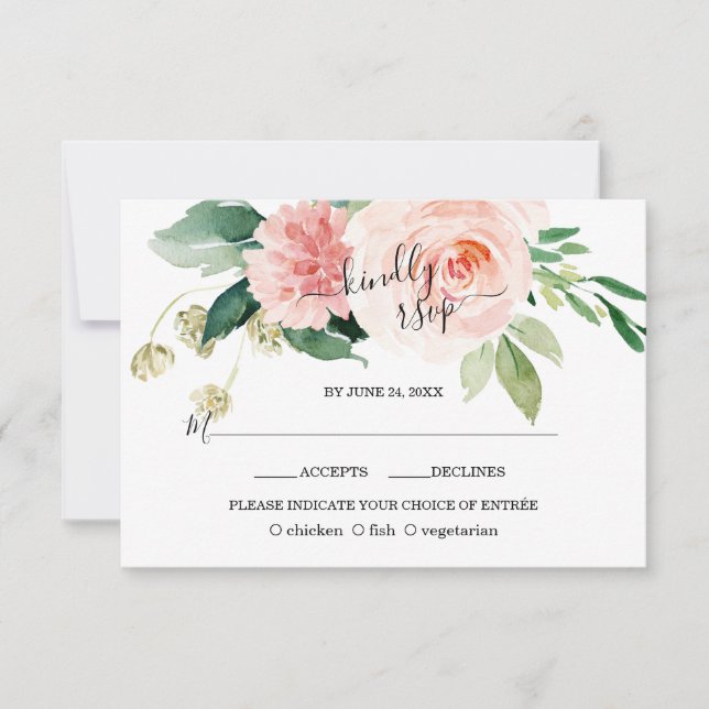 Rosa  blommor Djupa Aqua Calligraphy Bröllop OSA Kort (Framsida)