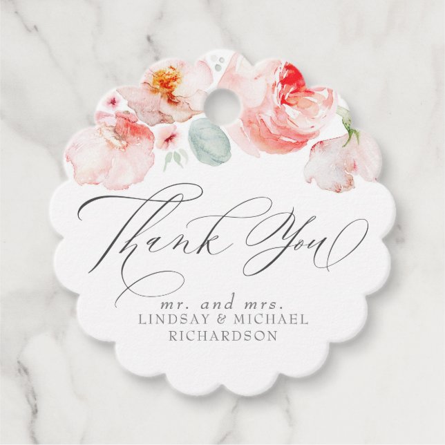Rosa blommor Elegant Söt Tack Gåvor Etiketter (Framsida)