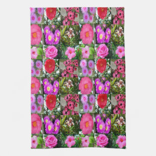"Rosa Blommor: En Blommig Fotokollage" Kökshandduk