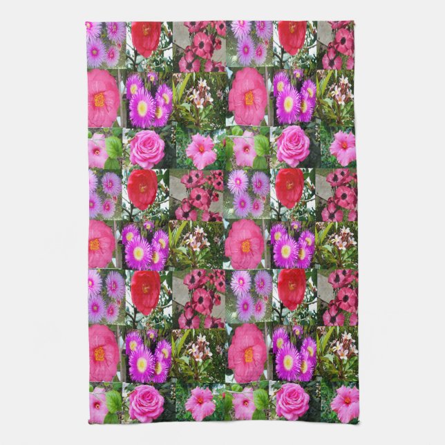 "Rosa Blommor: En Blommig Fotokollage" Kökshandduk (Vertikal)