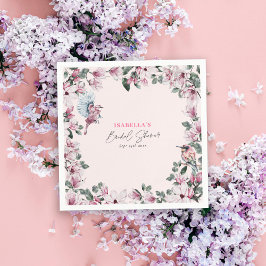 Rosa blommor & fåglar Elegant bröllopsdusch Pappersservett