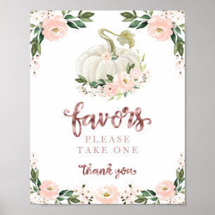 Rosa blommor faller Pumpa Baby Shower presenter sk Poster