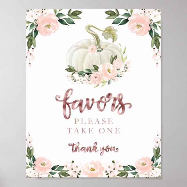 Rosa blommor faller Pumpa Baby Shower presenter sk Poster (Framsidan)