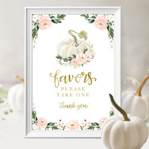 Rosa blommor faller Pumpa Baby Shower presenter sk Poster