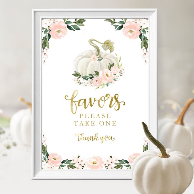 Rosa blommor faller Pumpa Baby Shower presenter sk Poster (Skapare uppladdad)