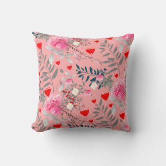 Rosa blommor fält kudde
