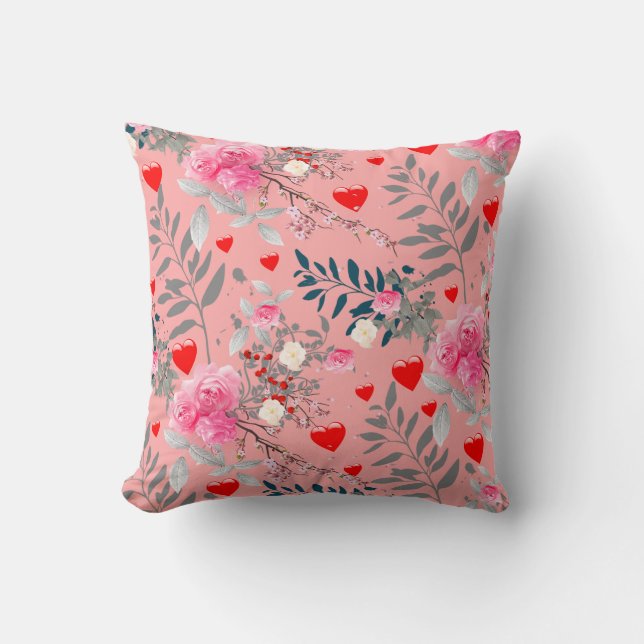 Rosa blommor fält kudde (Framsida)