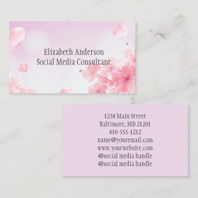Rosa blommor feminint för henne visitkort (Fram/baksida)