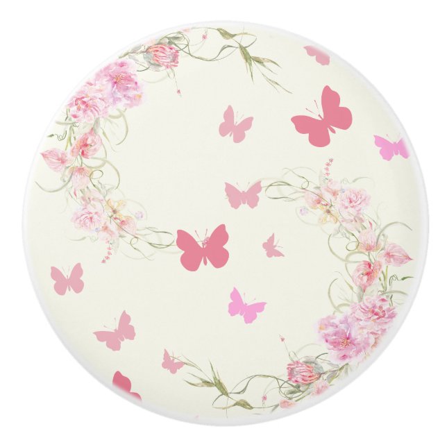 Rosa blommor, fjärilar, blekrosa bakgrund knopp (Framsidan)