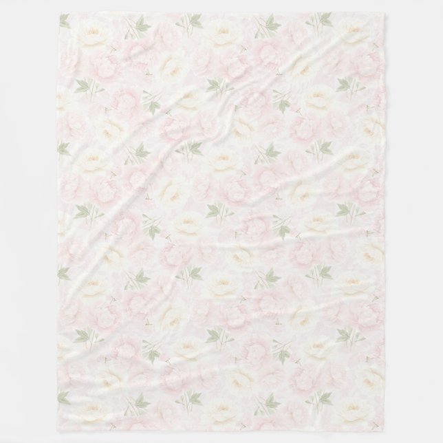 Rosa Blommor Fleecefilt (Framsidan)