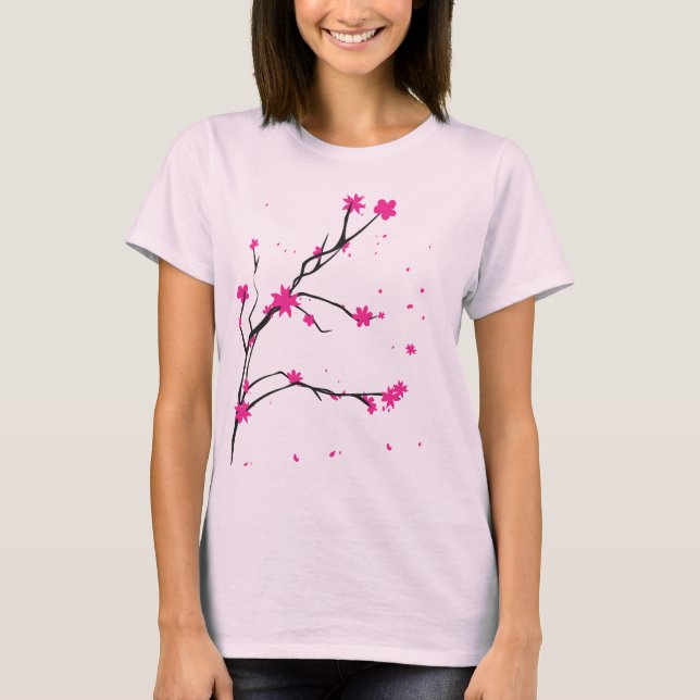 Rosa blommor flytande på vind t shirt (Framsida)