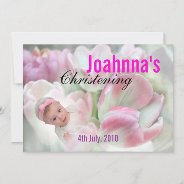 Rosa blommor för julinbjudning i Baby Inbjudningar (Framsida)