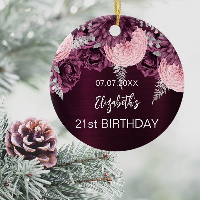 Rosa blommor från födelsedagstäckning namn julgransprydnad keramik (Skapare uppladdad)