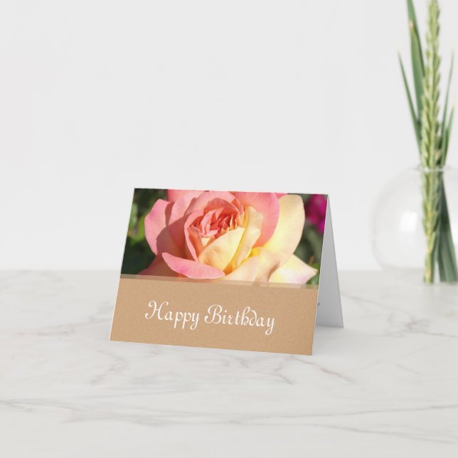 Rosa, blommor från gul ros Grattis på födelsedagen Kort (Framsida)