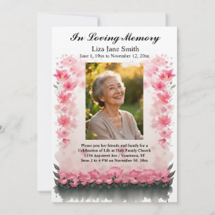 Rosa blommor Grå blad Livets firande  Inbjudningar