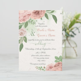 rosa blommor gröna blad bröllop inbjudningar