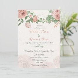 rosa blommor gröna blad bröllop inbjudningar