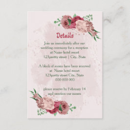 rosa blommor gröna blad bröllopsdetaljer tilläggskort