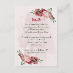 rosa blommor gröna blad bröllopsdetaljer tilläggskort