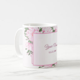Rosa blommor Gröna blad Elegant bröllopsfest Kaffemugg
