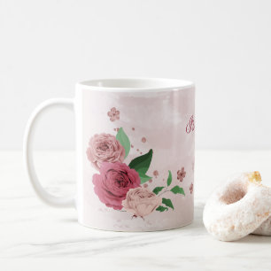 rosa blommor gröna blad kaffemugg