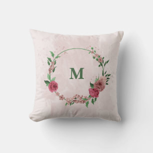 rosa blommor gröna blad kudde