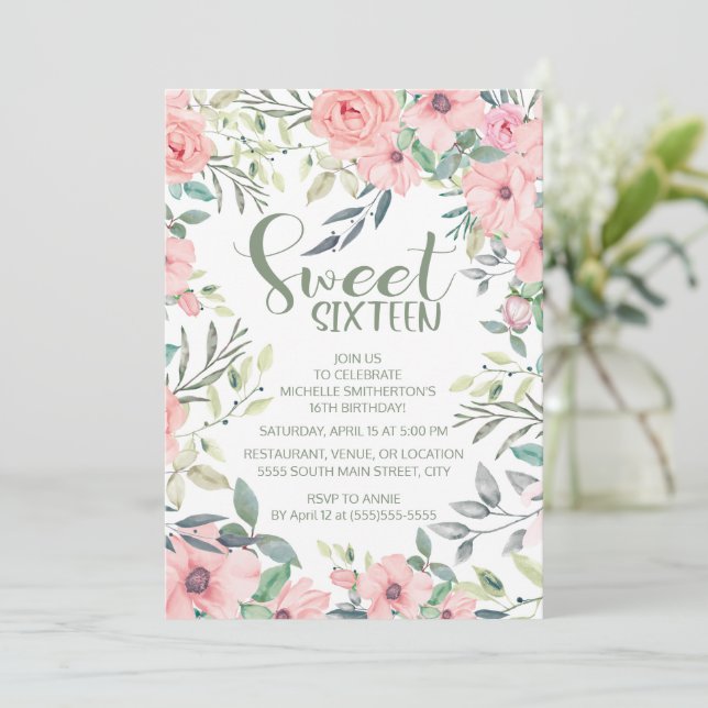 Rosa Blommor Gröna Löv Sweet 16 (Stående Fram)