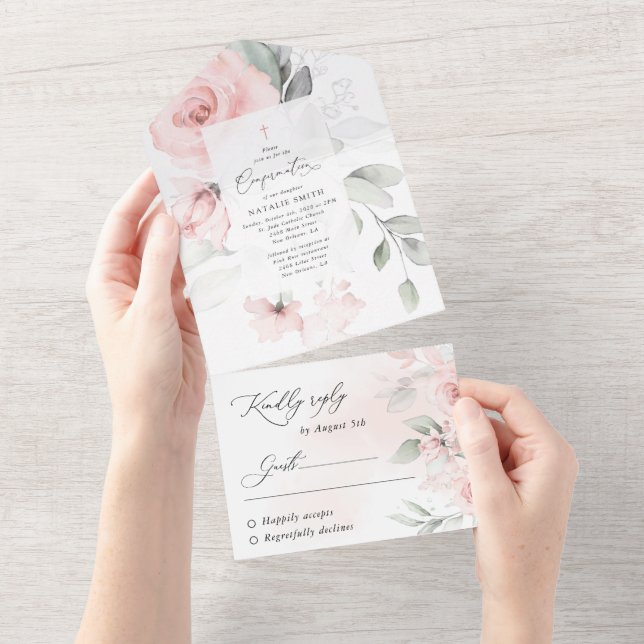Rosa Blommor, Grönska, Blommig Konfirmation (Avrivbar del)