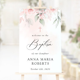 Rosa blommor, grönska, Boho, välkommen till dopet Poster