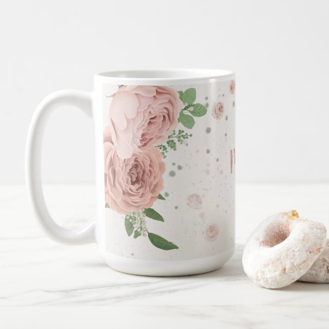 rosa blommor grönska botanisk kaffemugg (Med munk)