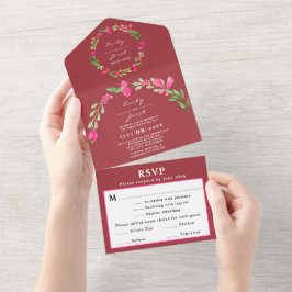 Rosa Blommor Grönska Dammröd Elegant Bröllop RSVP