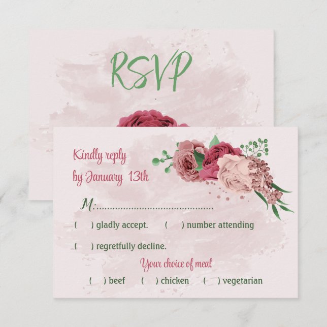 rosa Blommor grönt löv botaniska bröllop OSA Kort (Fram/baksida)