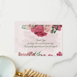 rosa Blommor grönt löv botaniska bröllop Tack Kort