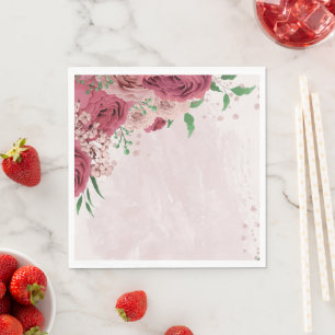 rosa Blommor grönt löv bröllop Pappersservett