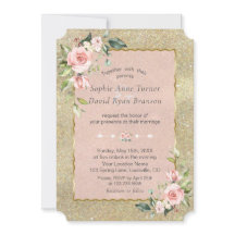 Rosa  blommor Guld Glitter Bröllop