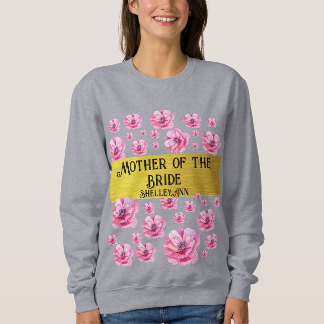 Rosa blommor & Guld Mor Brud  T Shirt (Framsida)