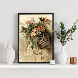 Rosa blommor i hängande vas poster