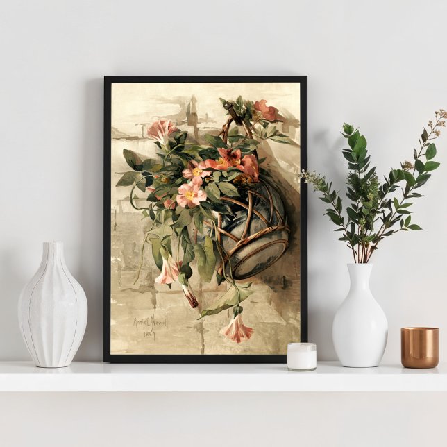 Rosa blommor i hängande vas poster (Skapare uppladdad)
