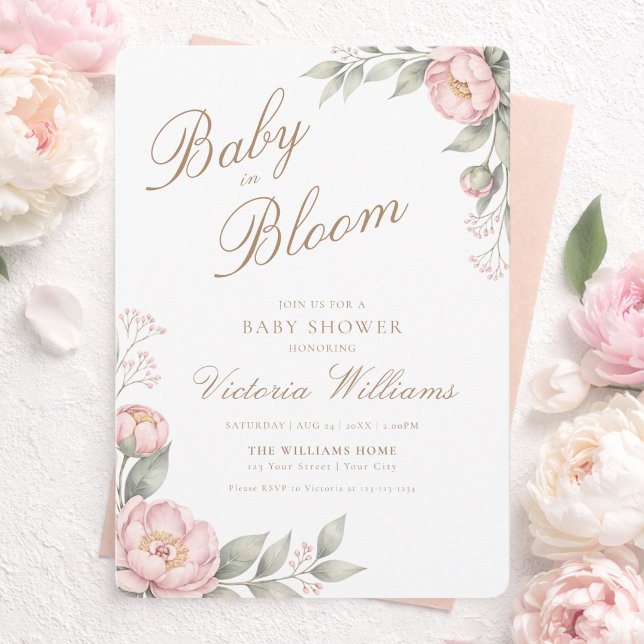 Rosa Blommor i Knopp Baby Shower Rund Inbjudningar (Skapare uppladdad)