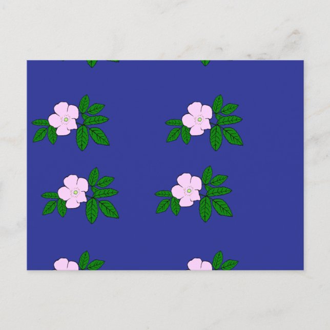 Rosa blommor i marinblått vykort (Framsida)