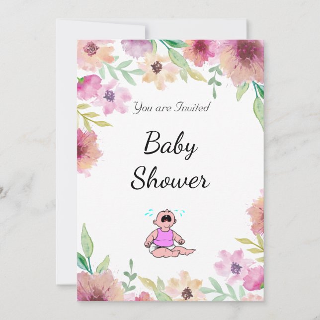 Rosa Blommor i Party Baby Shower Inbjudningar (Framsida)