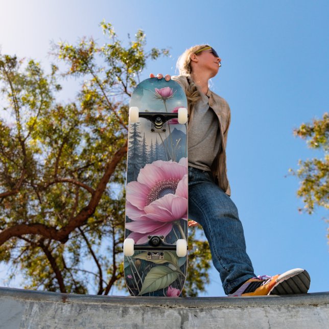 Rosa blommor i skogen mini skateboard bräda 18,5 cm (Utomhus 1)