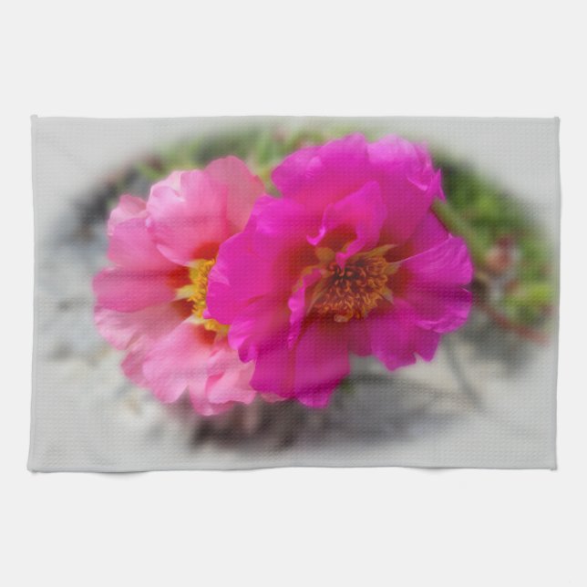 Rosa blommor i sol kökshandduk (Horisontell)
