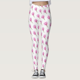 Rosa Blommor i Teckning i Blommar Leggings