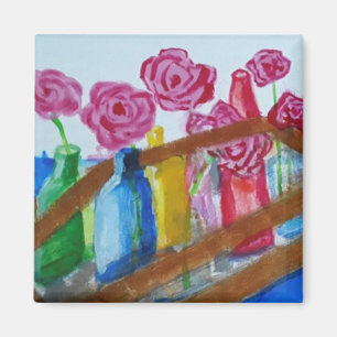 rosa blommor i vas målarmagnet magnet