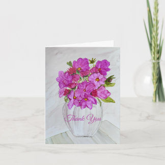 Rosa blommor i vas tack kort