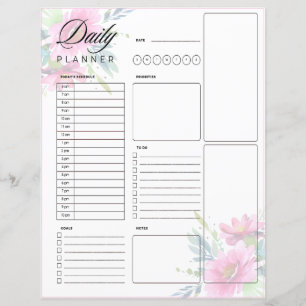 Rosa blommor i vattenfärg daglig planerare blad