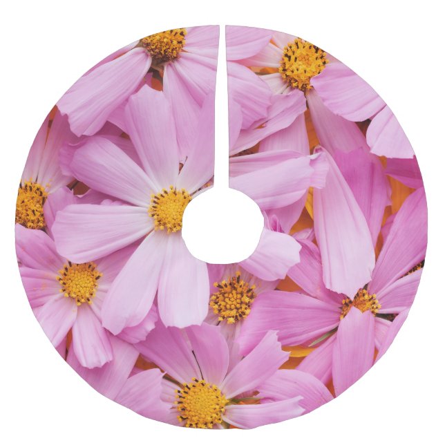 Rosa blommor julgransmatta borstad polyester (Framsidan)