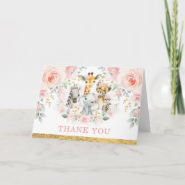  Rosa Blommor Jungle Vilda djur Tack Kort