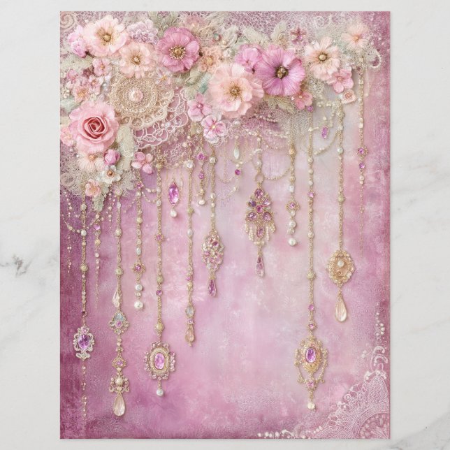 Rosa blommor Juveler Skrot Journal Scrapbook Pappe (Framsida)